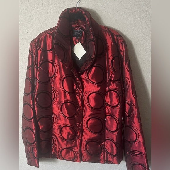 UbU Jackets & Blazers - Vintage UBU Jacket Maroon satin quilted Circle Print Art To Wear...M